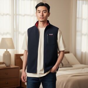 Chaps Sport Mens Sweater Vest‎ Full Zip Sleeveless Mock Neck Black Pockets